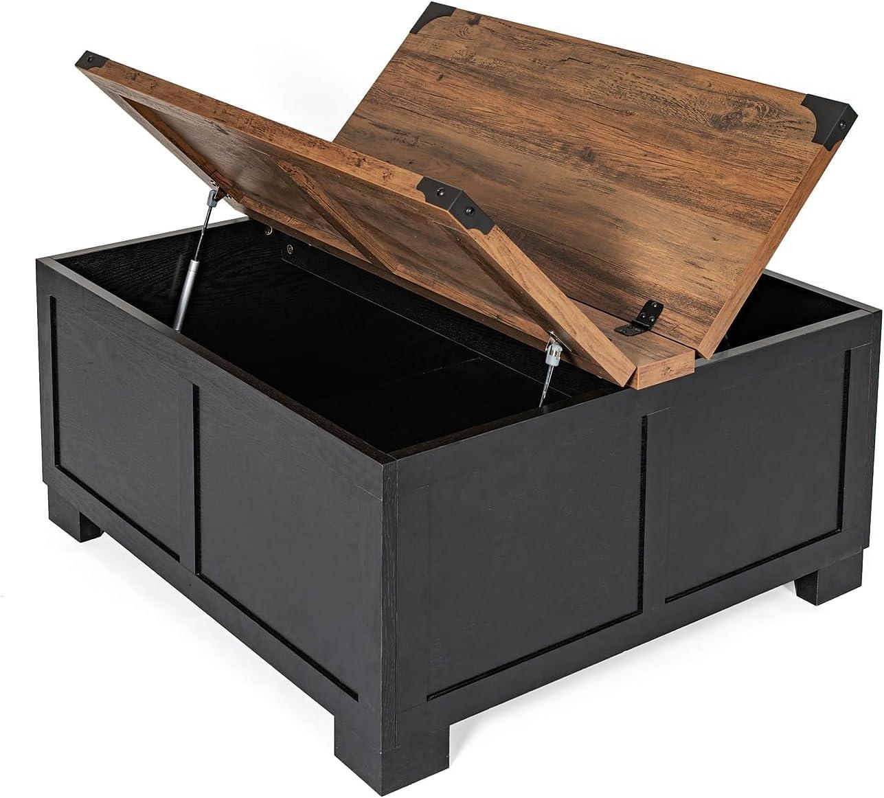 imageFlash Furniture Wyatt Farmhouse Coffee Table with Storage Square Coffee Table with Hinged Lift Top and Hidden Storage 3575quot Square TwoToned WhiteRustic OakBlack