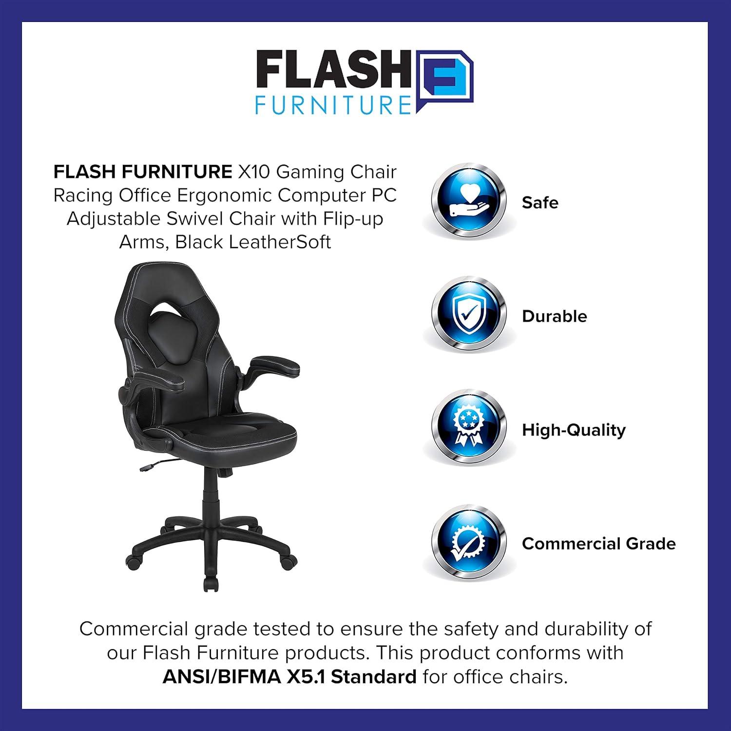 imageFlash Furniture X10 HighBack LeatherSoft Racing Style Gaming Chair with FlipUp Arms Ergonomic Padded Swivel Computer Chair RedBlackBlack
