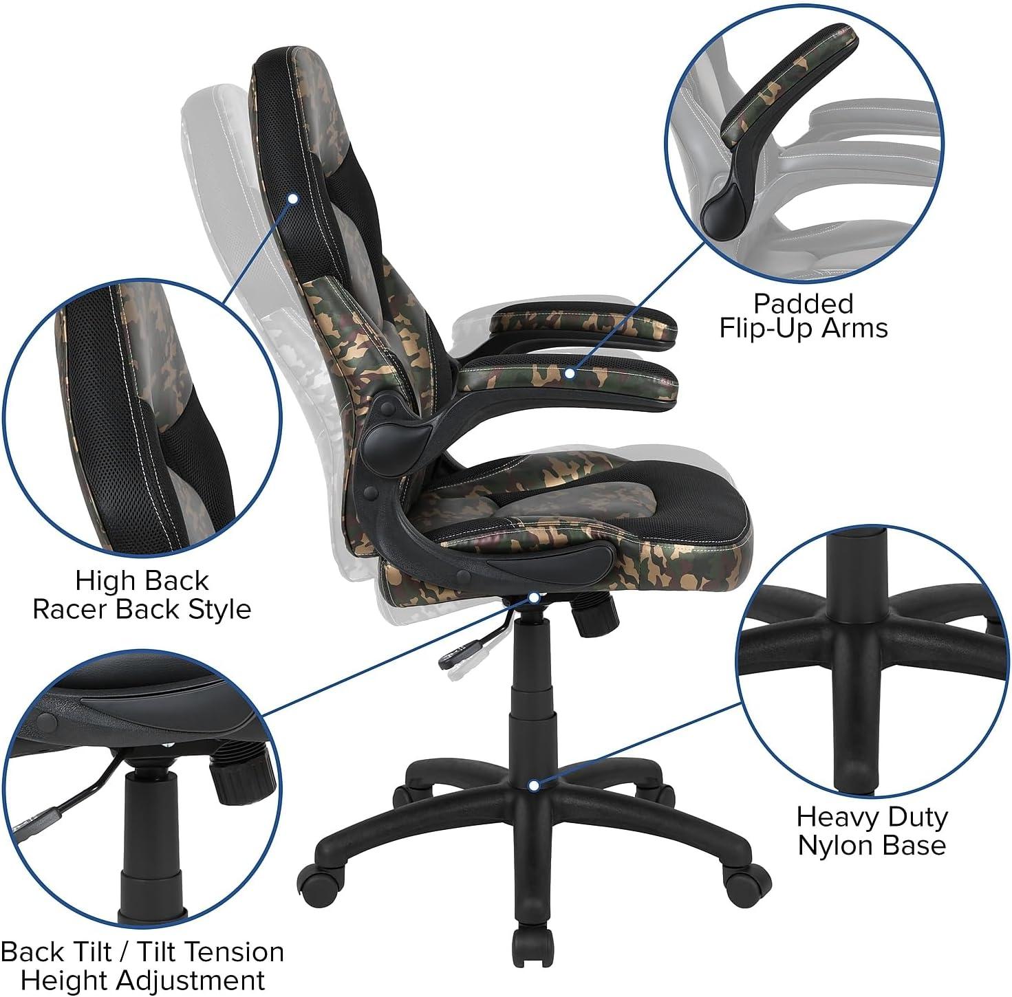 imageFlash Furniture X10 HighBack LeatherSoft Racing Style Gaming Chair with FlipUp Arms Ergonomic Padded Swivel Computer Chair RedBlackCamouflage
