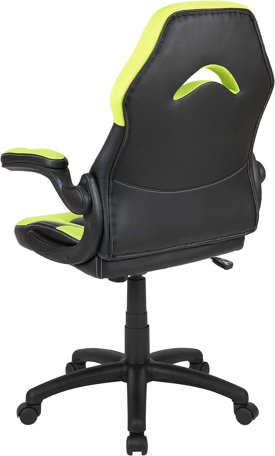 imageFlash Furniture X10 HighBack LeatherSoft Racing Style Gaming Chair with FlipUp Arms Ergonomic Padded Swivel Computer Chair RedBlackNeon Green