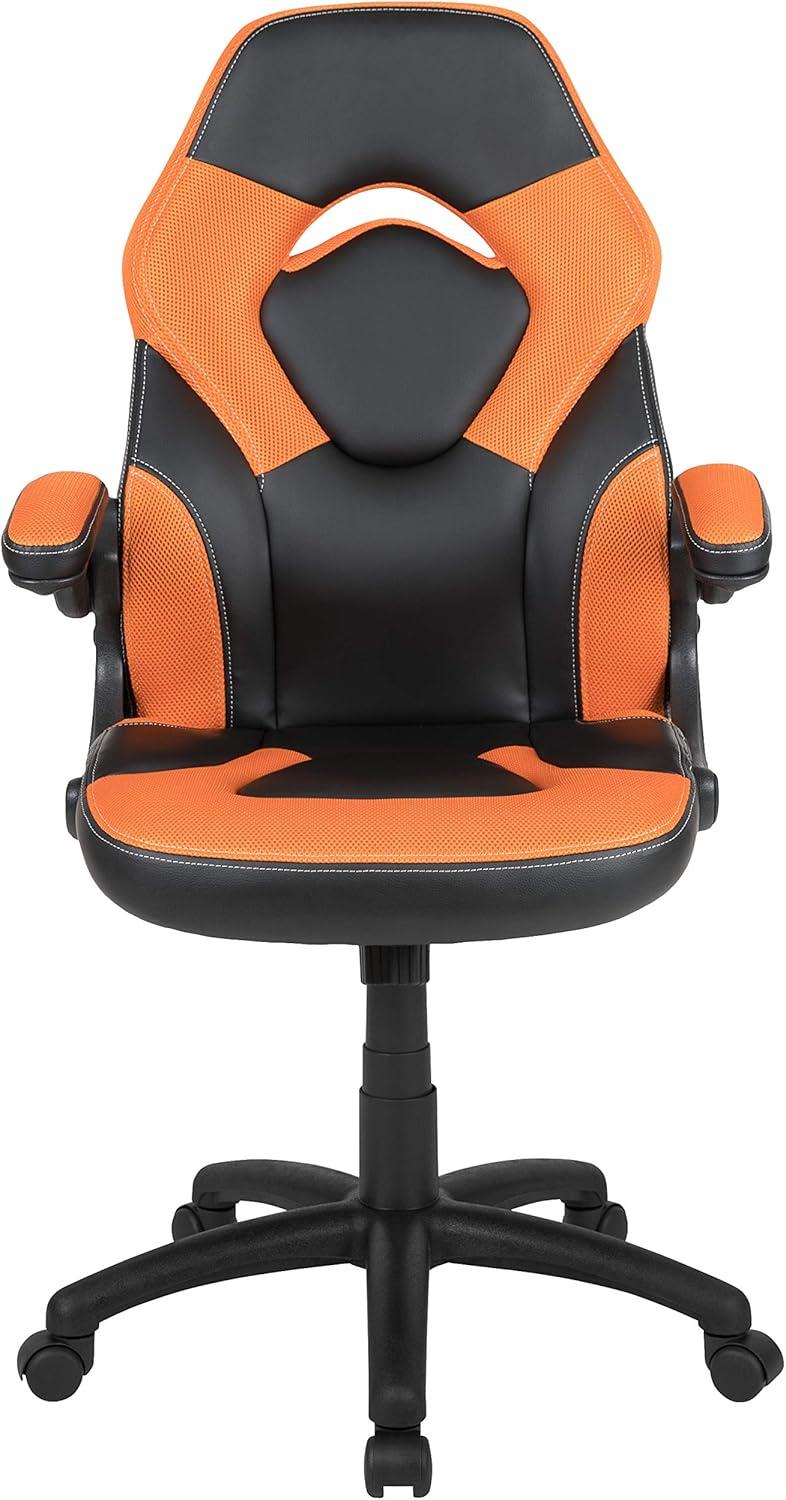 imageFlash Furniture X10 HighBack LeatherSoft Racing Style Gaming Chair with FlipUp Arms Ergonomic Padded Swivel Computer Chair RedBlackOrange