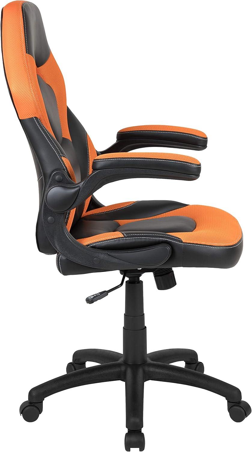 imageFlash Furniture X10 HighBack LeatherSoft Racing Style Gaming Chair with FlipUp Arms Ergonomic Padded Swivel Computer Chair RedBlackOrange