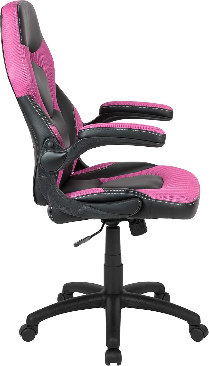 imageFlash Furniture X10 HighBack LeatherSoft Racing Style Gaming Chair with FlipUp Arms Ergonomic Padded Swivel Computer Chair RedBlackPink