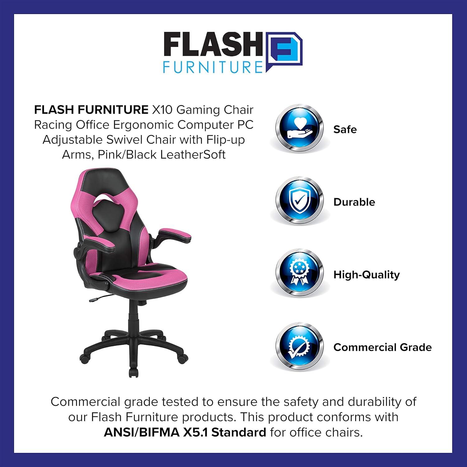 imageFlash Furniture X10 HighBack LeatherSoft Racing Style Gaming Chair with FlipUp Arms Ergonomic Padded Swivel Computer Chair RedBlackPink