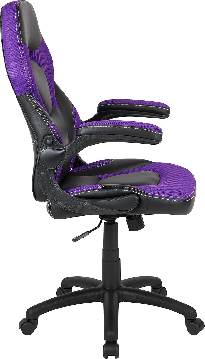 imageFlash Furniture X10 HighBack LeatherSoft Racing Style Gaming Chair with FlipUp Arms Ergonomic Padded Swivel Computer Chair RedBlackPurple
