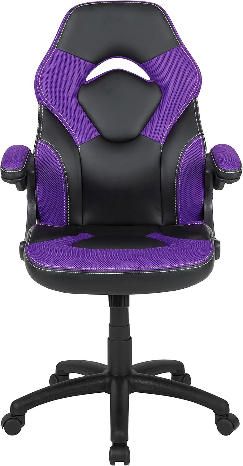 imageFlash Furniture X10 HighBack LeatherSoft Racing Style Gaming Chair with FlipUp Arms Ergonomic Padded Swivel Computer Chair RedBlackPurple