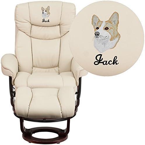 imageFlash EMB Beige Leather ReclinerampampOtt Mahogany Wood Base with Floor Glides