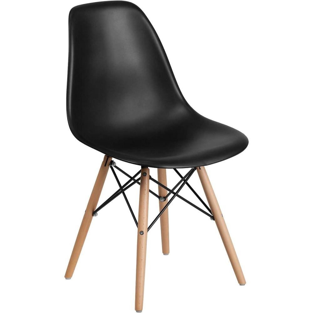 imageFlash Furniture 2 Pack Elon Series Moss Gray Plastic Chair with Wooden Legs for Versatile Kitchen Dining Room Living Room Library or Desk UseBlack