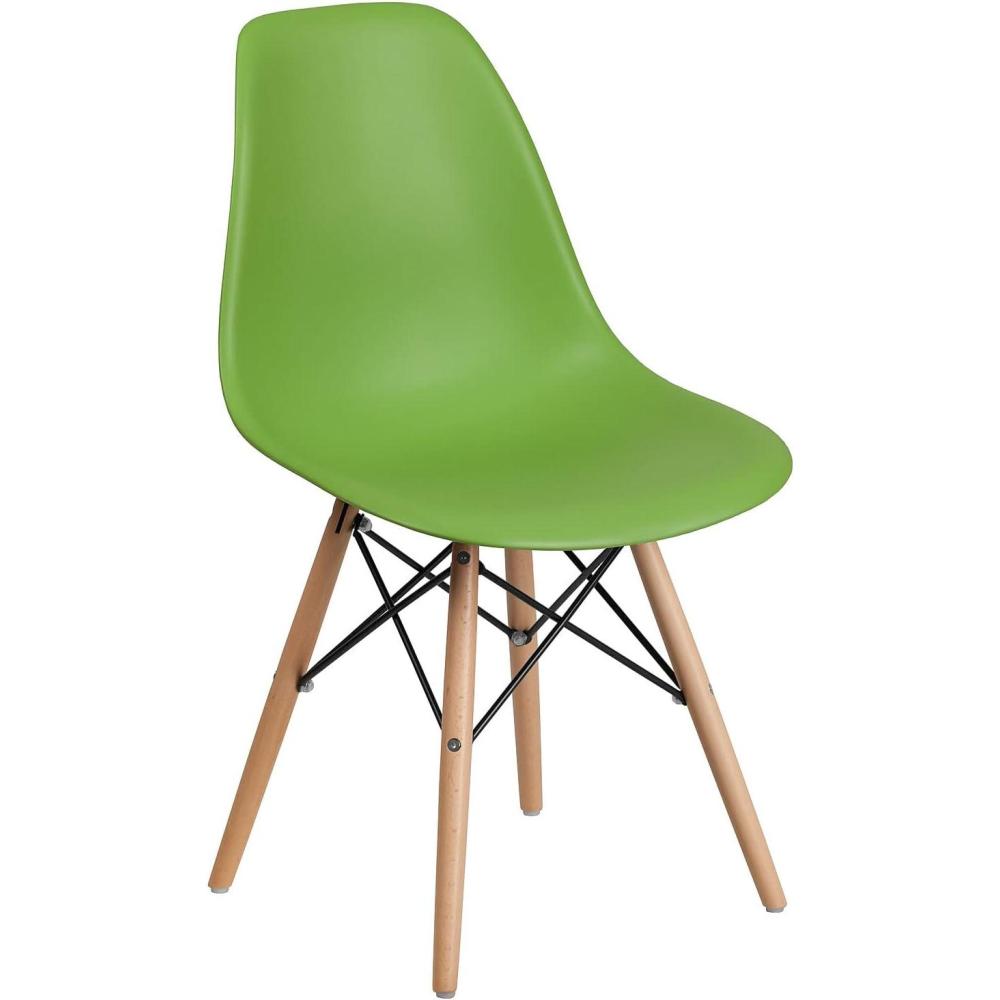 imageFlash Furniture 2 Pack Elon Series Moss Gray Plastic Chair with Wooden Legs for Versatile Kitchen Dining Room Living Room Library or Desk UseGreen