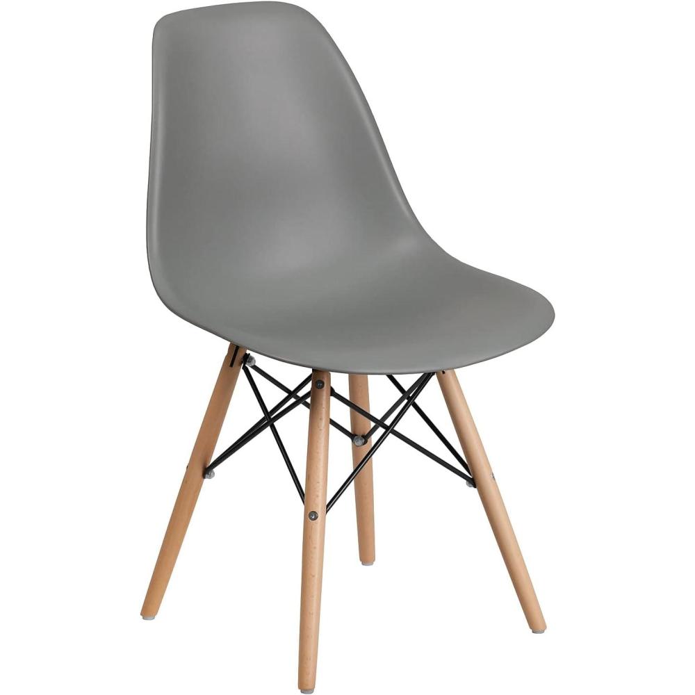imageFlash Furniture 2 Pack Elon Series Moss Gray Plastic Chair with Wooden Legs for Versatile Kitchen Dining Room Living Room Library or Desk UseMoss Gray