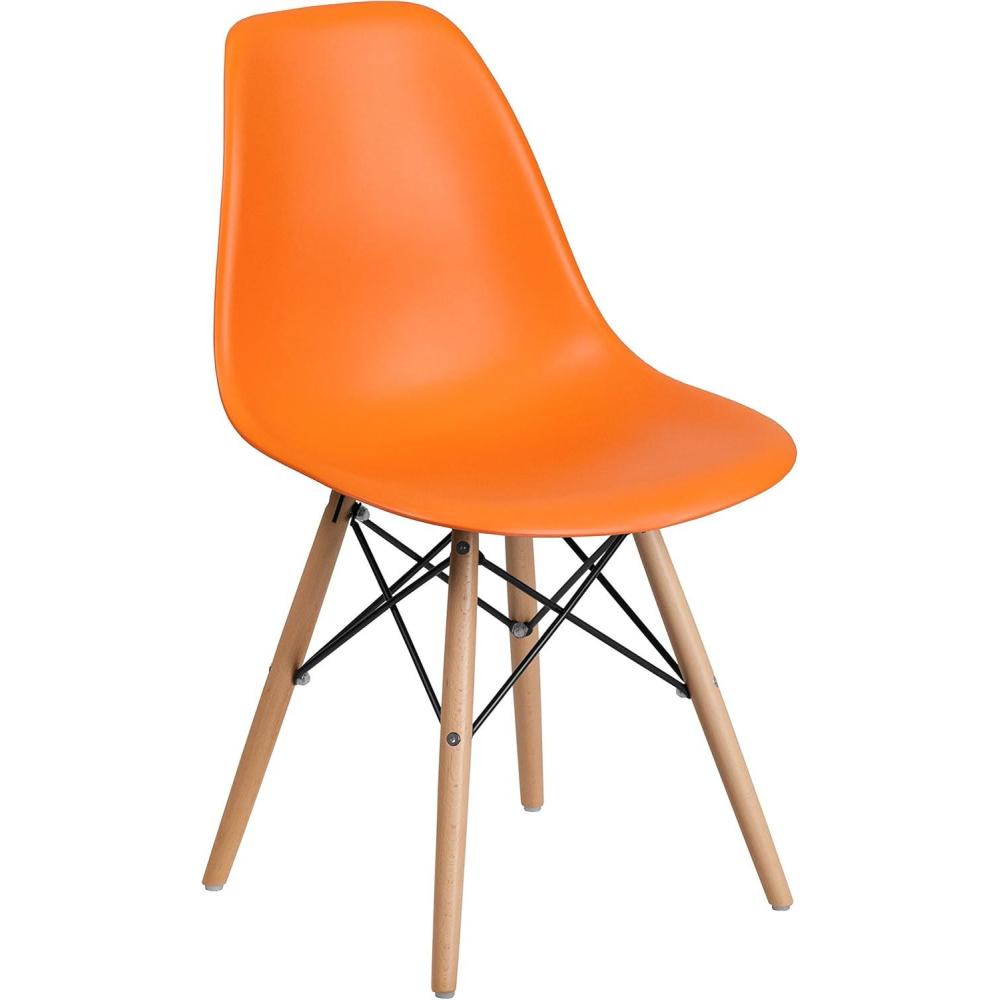 imageFlash Furniture 2 Pack Elon Series Moss Gray Plastic Chair with Wooden Legs for Versatile Kitchen Dining Room Living Room Library or Desk UseOrange