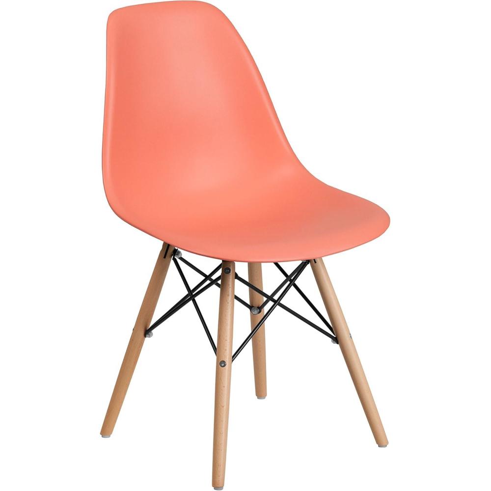 imageFlash Furniture 2 Pack Elon Series Moss Gray Plastic Chair with Wooden Legs for Versatile Kitchen Dining Room Living Room Library or Desk UsePeach
