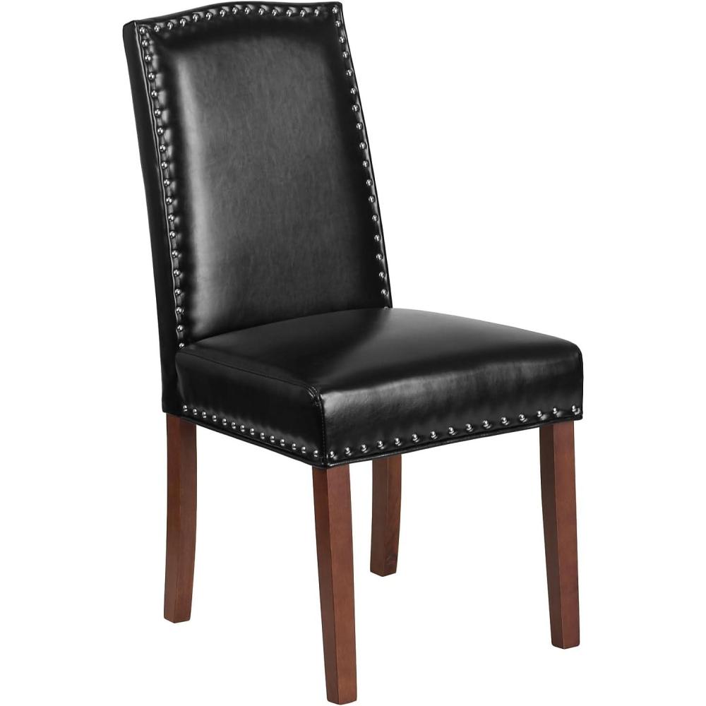 imageFlash Furniture 2 Pk HERCULES Hampton Hill Series Black LeatherSoft Parsons Chair with Silver Accent Nail TrimBlack Leathersoft