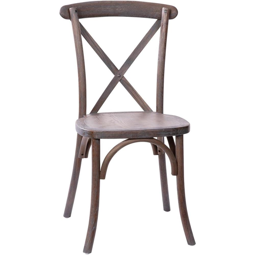 imageFlash Furniture 2Pack Advantage Commercial XBack Chairs with Solid Elm Wood One Piece Frame in Medium Natural with White GrainDark Driftwood