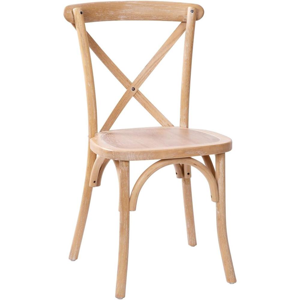 imageFlash Furniture 2Pack Advantage Commercial XBack Chairs with Solid Elm Wood One Piece Frame in Medium Natural with White GrainDriftwood