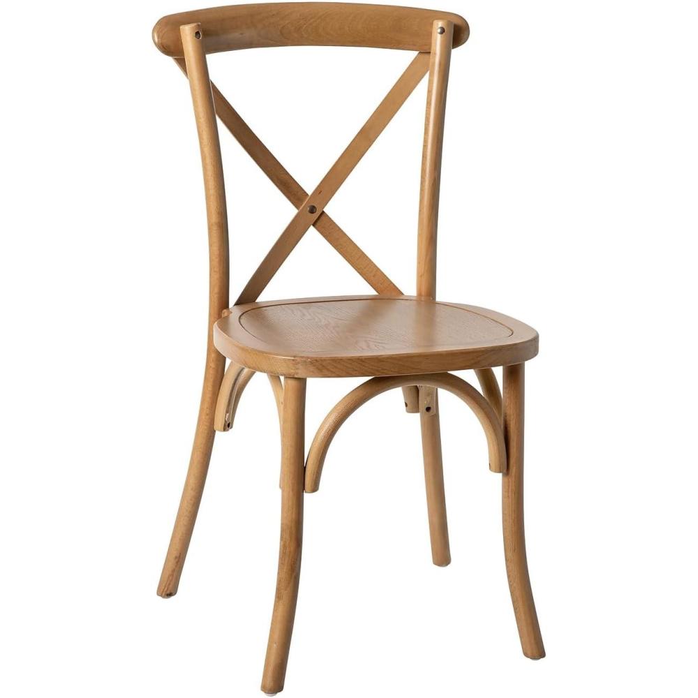 imageFlash Furniture 2Pack Advantage Commercial XBack Chairs with Solid Elm Wood One Piece Frame in Medium Natural with White GrainLight Brown