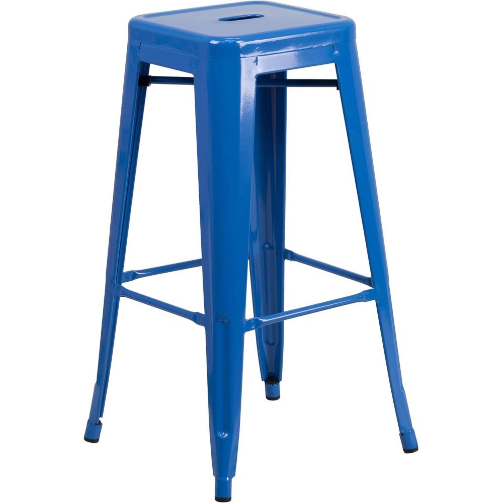 imageFlash Furniture 30quotH Commercial Modern Metal Backless Barstool IndoorOutdoor Industrial Square Stacking Bar Stool for Patio BarsRestaurants BlackBlue