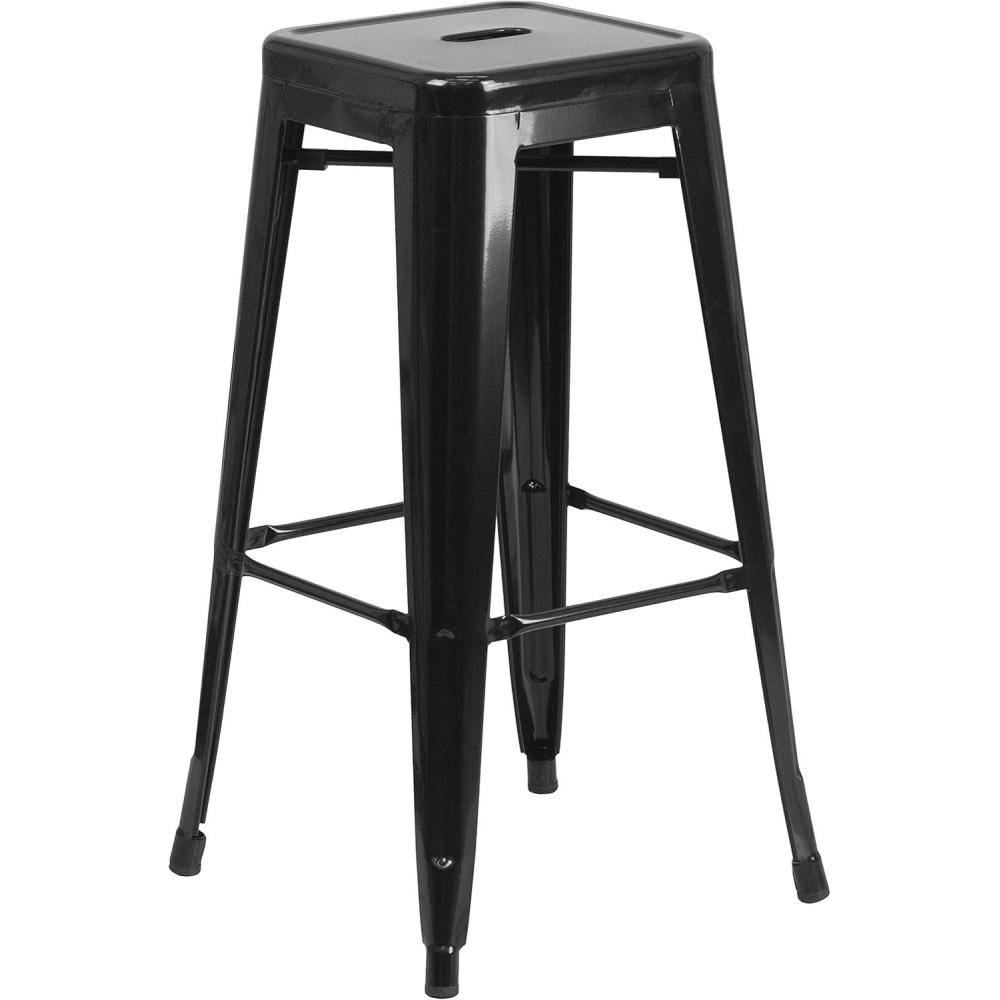 imageFlash Furniture 30quotH Commercial Modern Metal Backless Barstool IndoorOutdoor Industrial Square Stacking Bar Stool for Patio BarsRestaurants BlackBlack