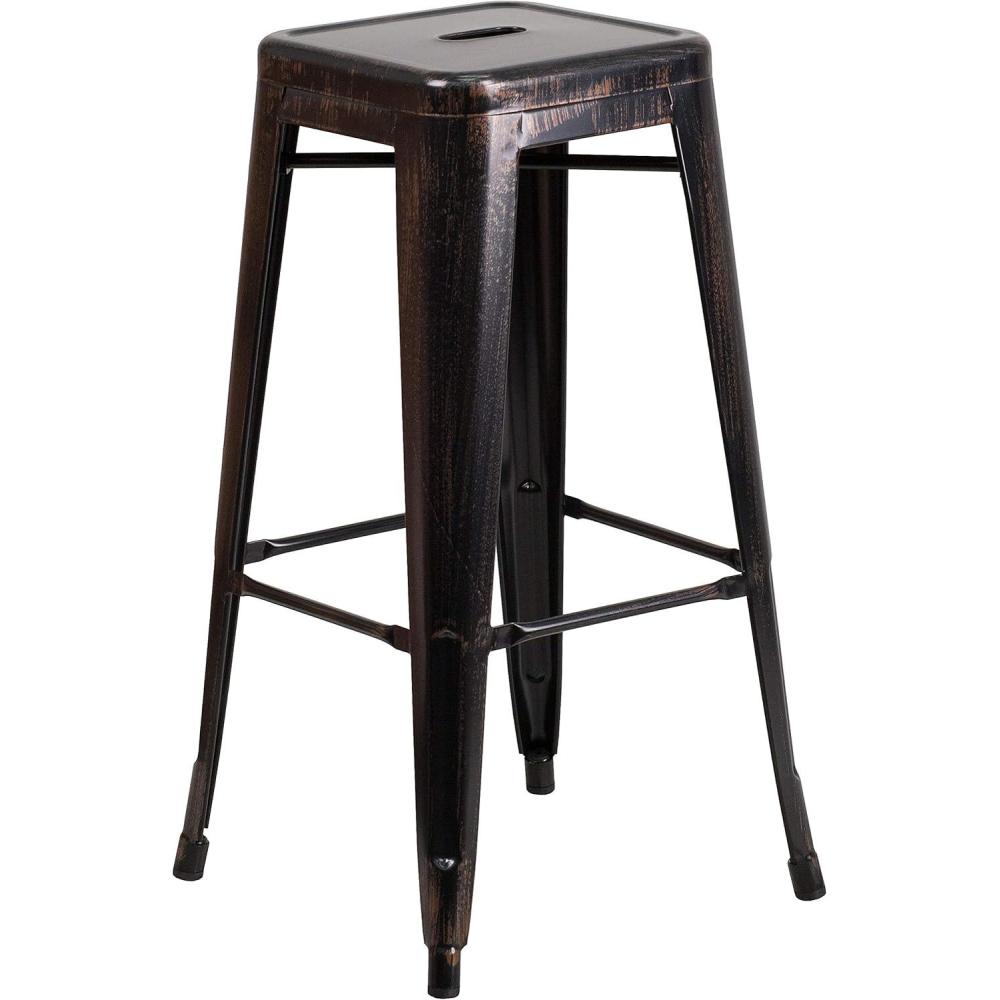 imageFlash Furniture 30quotH Commercial Modern Metal Backless Barstool IndoorOutdoor Industrial Square Stacking Bar Stool for Patio BarsRestaurants BlackBlackantique Gold