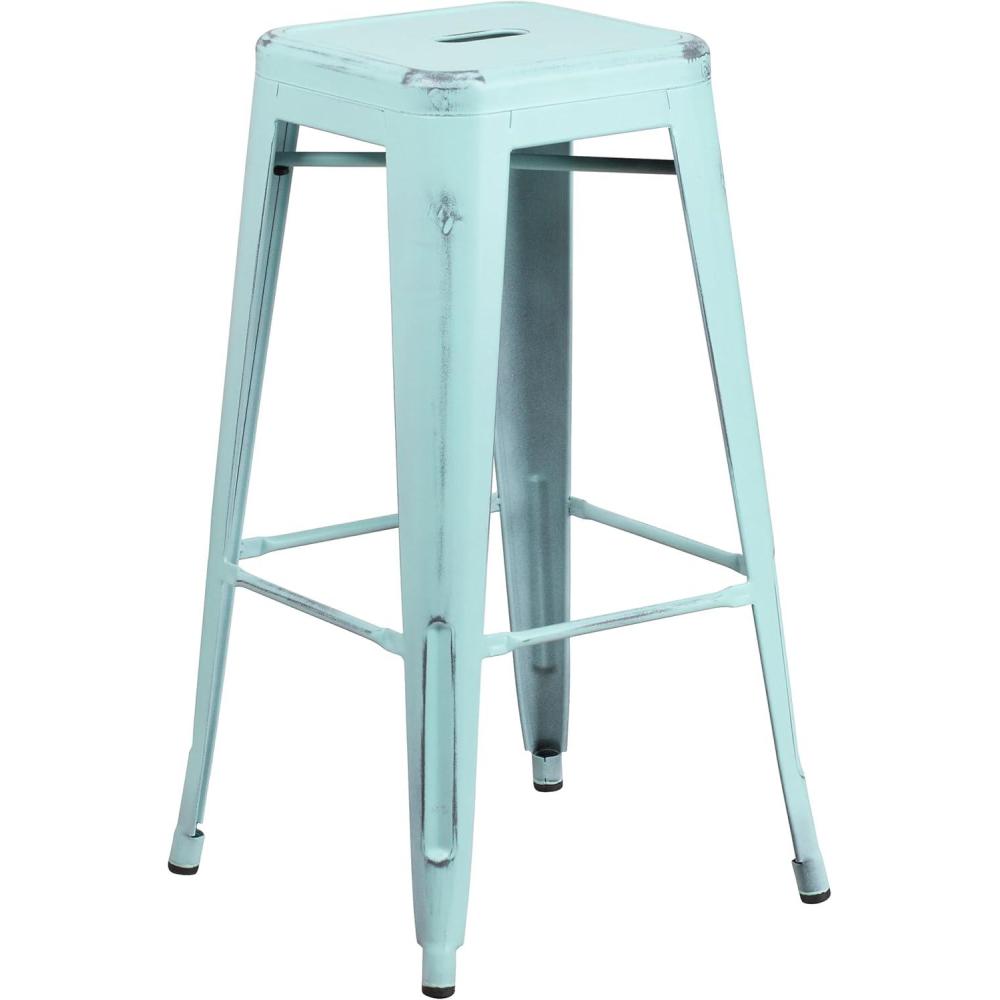 imageFlash Furniture 30quotH Commercial Modern Metal Backless Barstool IndoorOutdoor Industrial Square Stacking Bar Stool for Patio BarsRestaurants BlackDistressed Greenblue