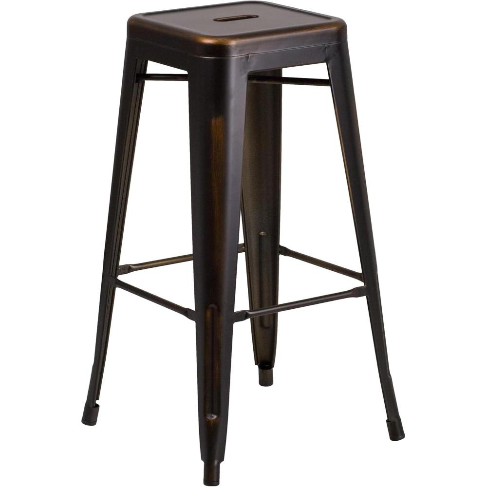 imageFlash Furniture 30quotH Commercial Modern Metal Backless Barstool IndoorOutdoor Industrial Square Stacking Bar Stool for Patio BarsRestaurants BlackDistressed Copper