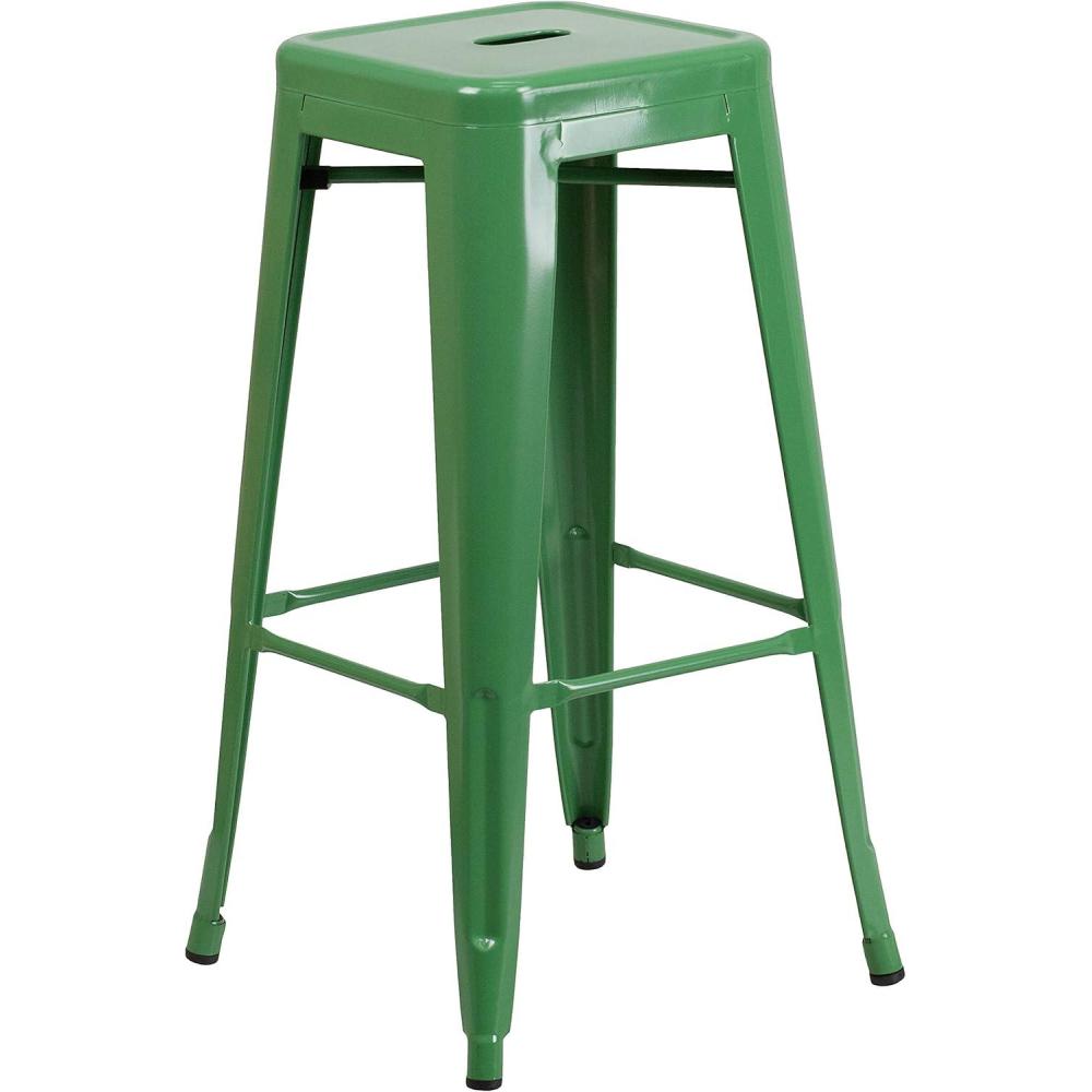 imageFlash Furniture 30quotH Commercial Modern Metal Backless Barstool IndoorOutdoor Industrial Square Stacking Bar Stool for Patio BarsRestaurants BlackGreen