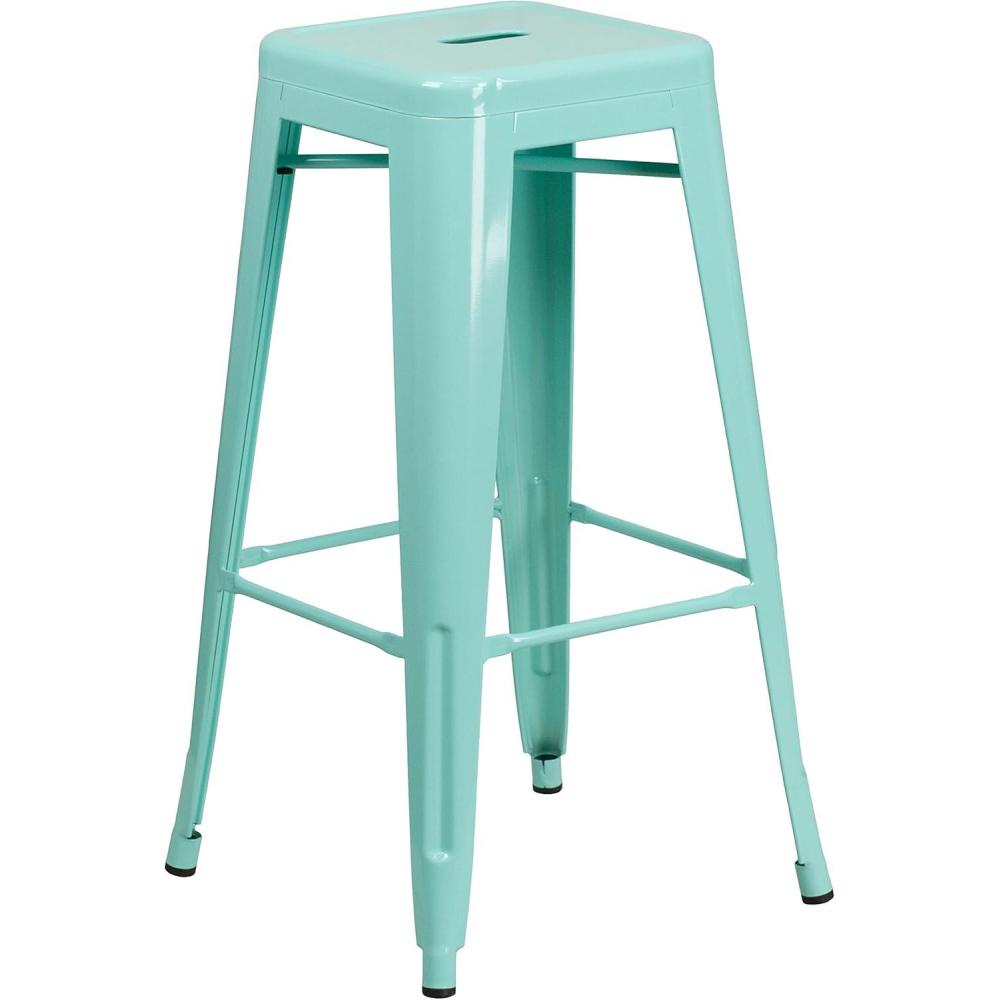 imageFlash Furniture 30quotH Commercial Modern Metal Backless Barstool IndoorOutdoor Industrial Square Stacking Bar Stool for Patio BarsRestaurants BlackMint Green