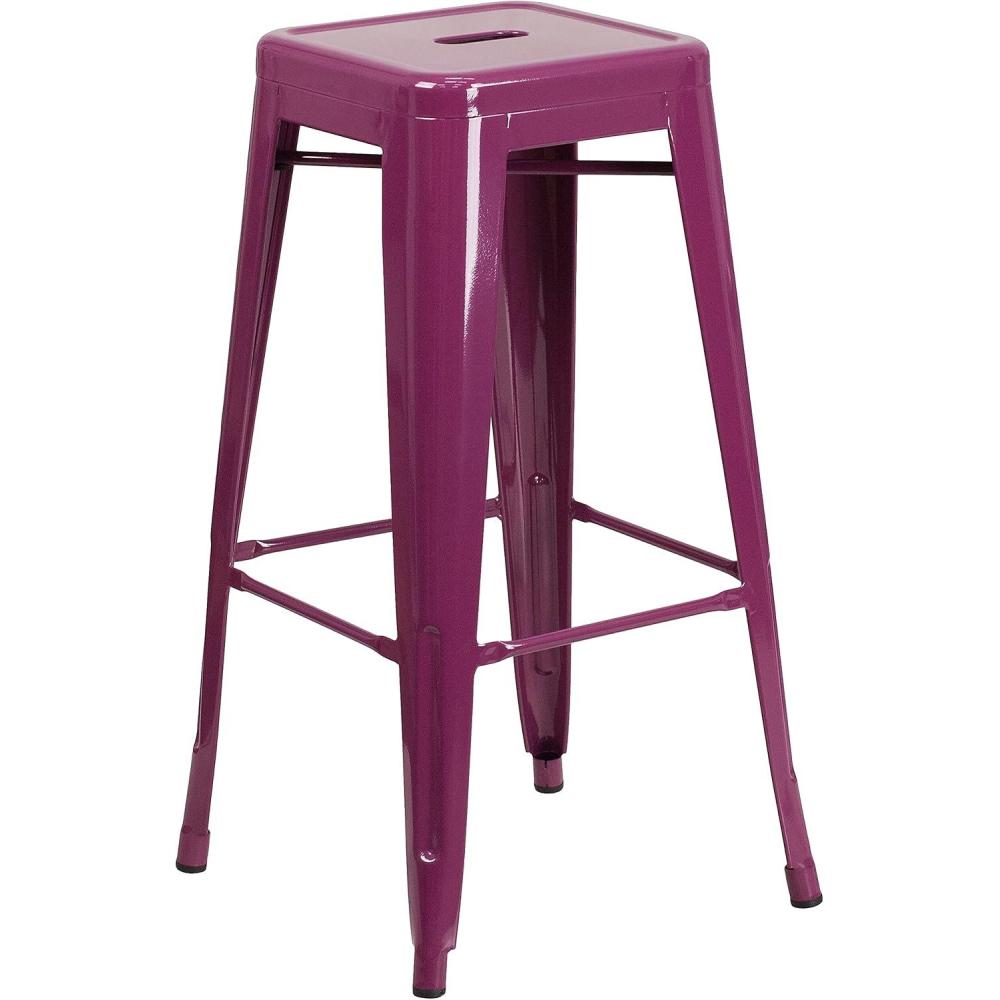 imageFlash Furniture 30quotH Commercial Modern Metal Backless Barstool IndoorOutdoor Industrial Square Stacking Bar Stool for Patio BarsRestaurants BlackPurple
