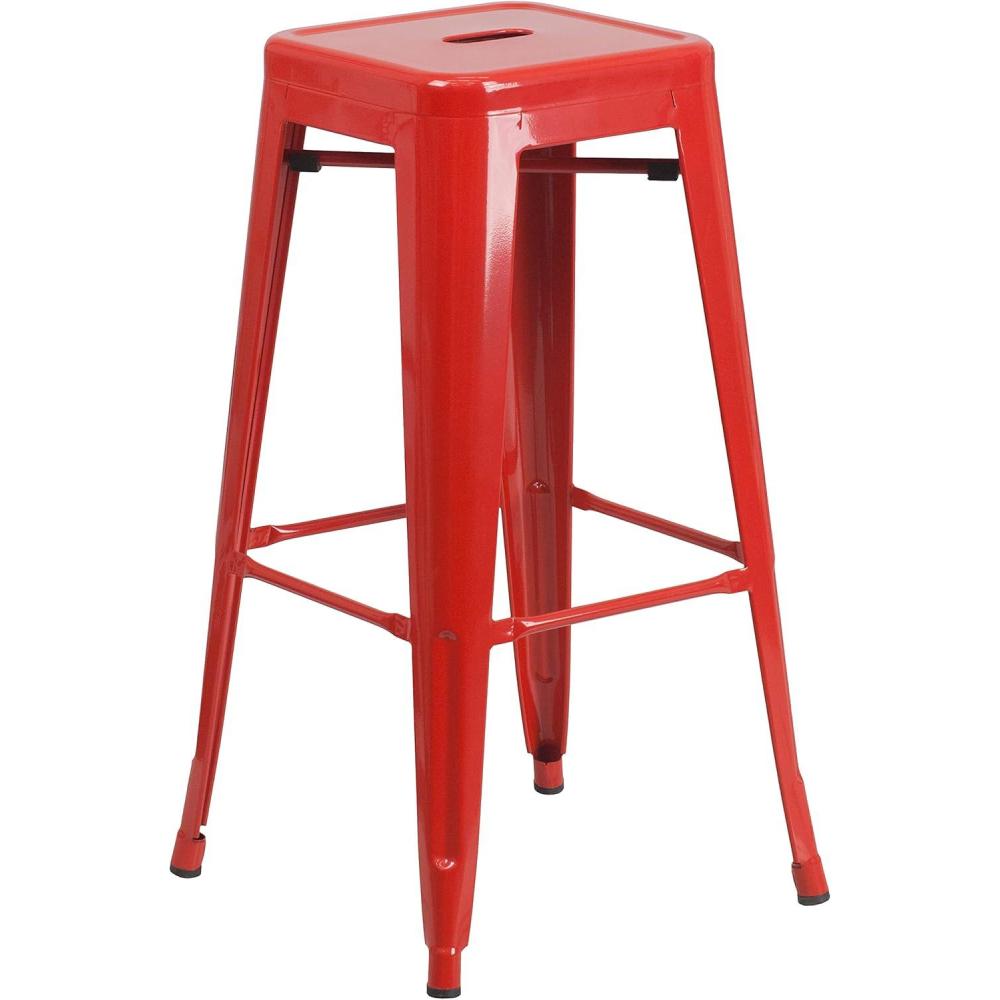 imageFlash Furniture 30quotH Commercial Modern Metal Backless Barstool IndoorOutdoor Industrial Square Stacking Bar Stool for Patio BarsRestaurants BlackRed