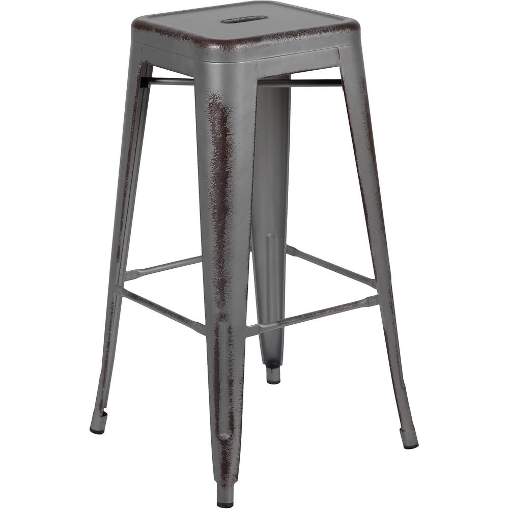 imageFlash Furniture 30quotH Commercial Modern Metal Backless Barstool IndoorOutdoor Industrial Square Stacking Bar Stool for Patio BarsRestaurants BlackSilver Gray
