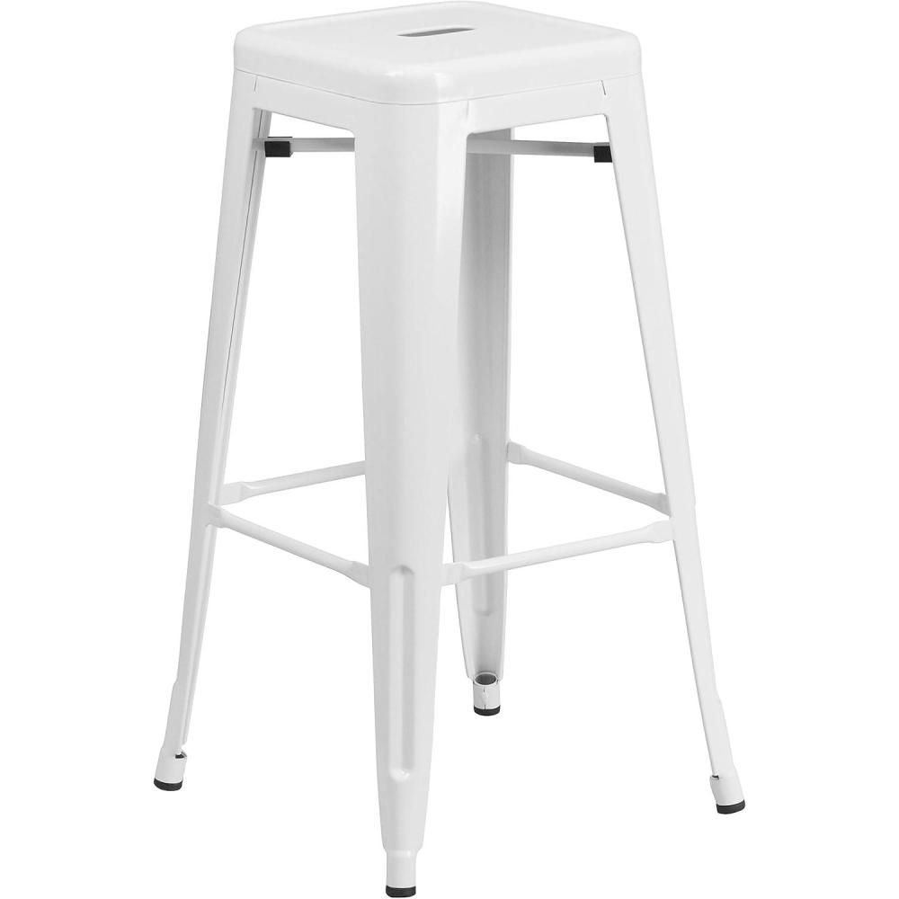 imageFlash Furniture 30quotH Commercial Modern Metal Backless Barstool IndoorOutdoor Industrial Square Stacking Bar Stool for Patio BarsRestaurants BlackWhite