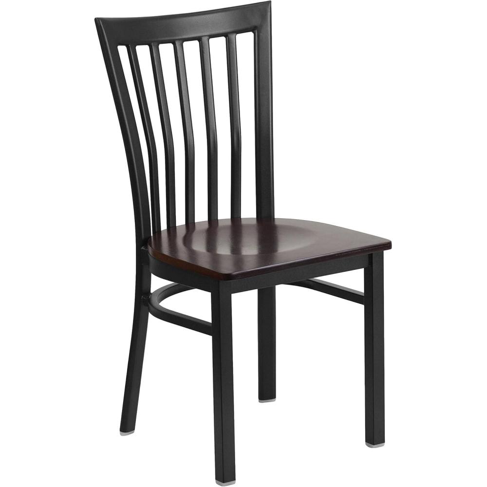 imageFlash Furniture 4 Pack HERCULES Series Black School House Back Metal Restaurant Chair Black Vinyl SeatWalnut Wood SeatBlack Metal Frame
