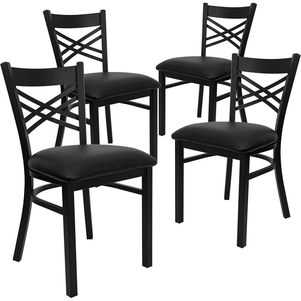 imageFlash Furniture 4 Pack HERCULES Series Black X Back Metal Restaurant Chair Black Vinyl SeatBlack