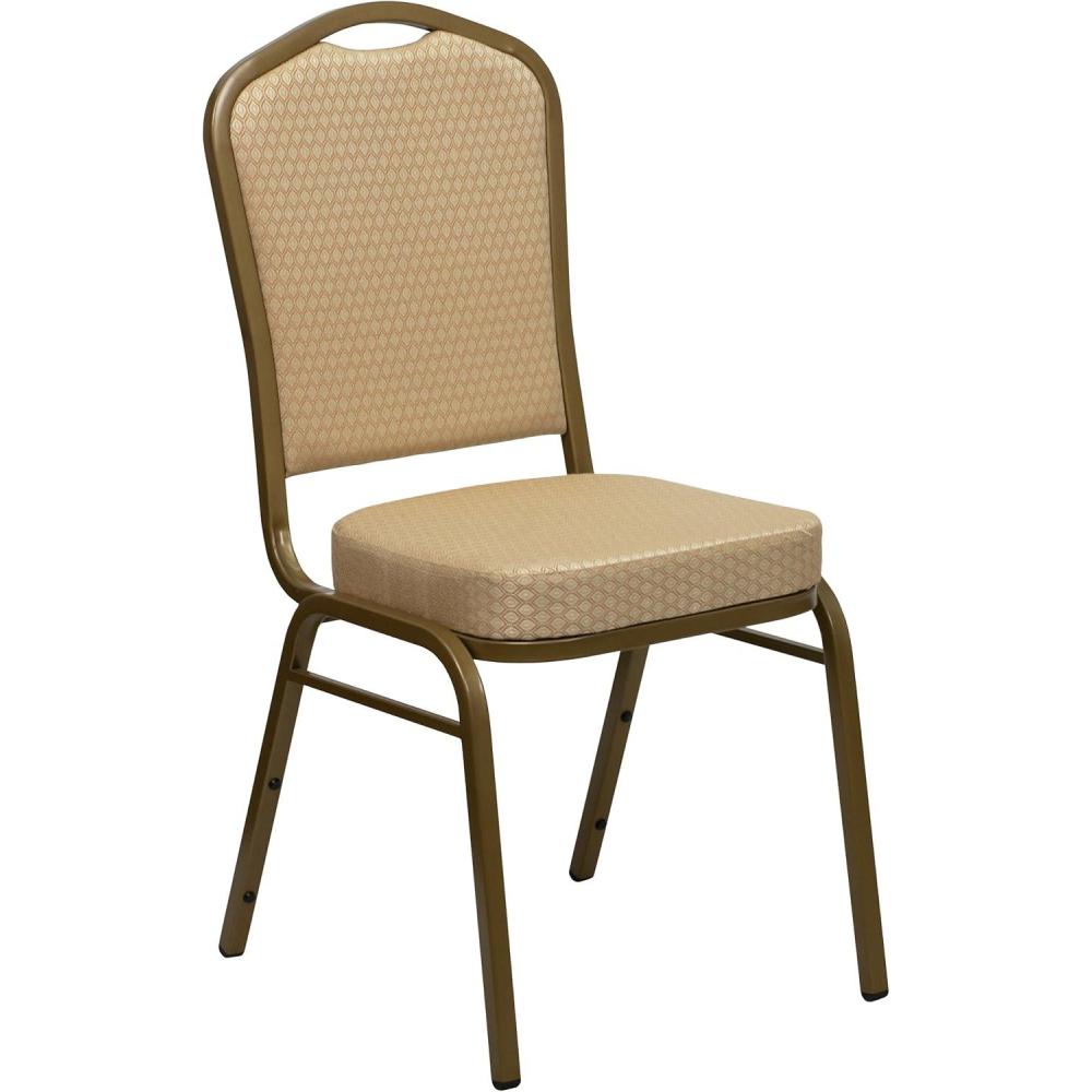imageFlash Furniture 4 Pack HERCULES Series Crown Back Stacking Banquet Chair in Black Fabric Silver FrameBeige Patterned FabricGold Frame