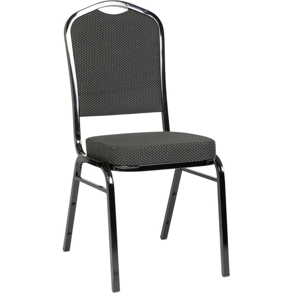 imageFlash Furniture 4 Pack HERCULES Series Crown Back Stacking Banquet Chair in Black Fabric Silver FrameBlack Dot Patterned FabricBlack Frame