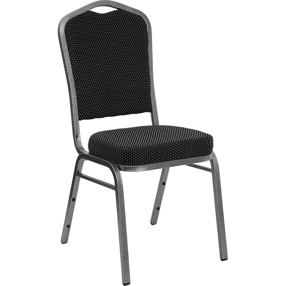 imageFlash Furniture 4 Pack HERCULES Series Crown Back Stacking Banquet Chair in Black Fabric Silver FrameBlack Dot Patterned FabricSilver Vein Frame
