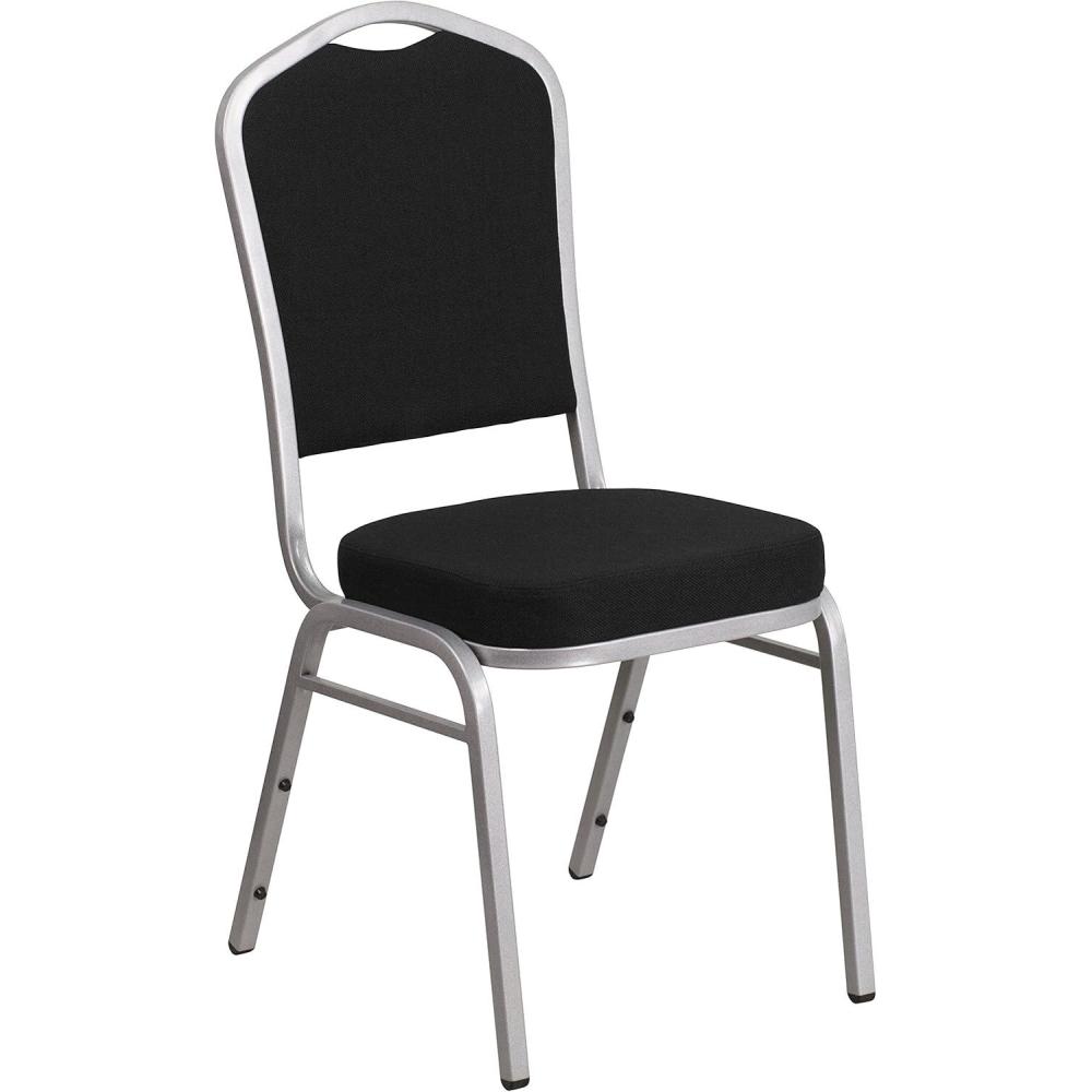 imageFlash Furniture 4 Pack HERCULES Series Crown Back Stacking Banquet Chair in Black Fabric Silver FrameBlack FabricSilver Frame