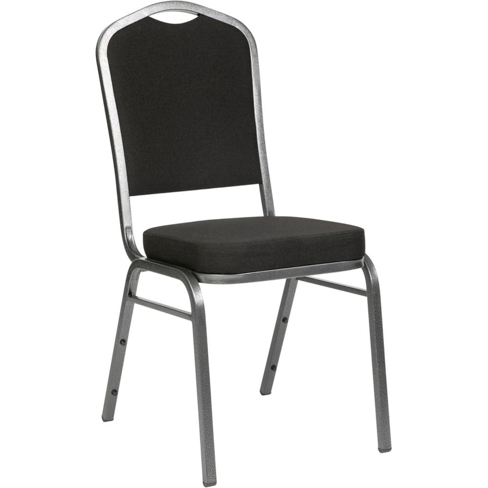 imageFlash Furniture 4 Pack HERCULES Series Crown Back Stacking Banquet Chair in Black Fabric Silver FrameBlack FabricSilver Vein Frame