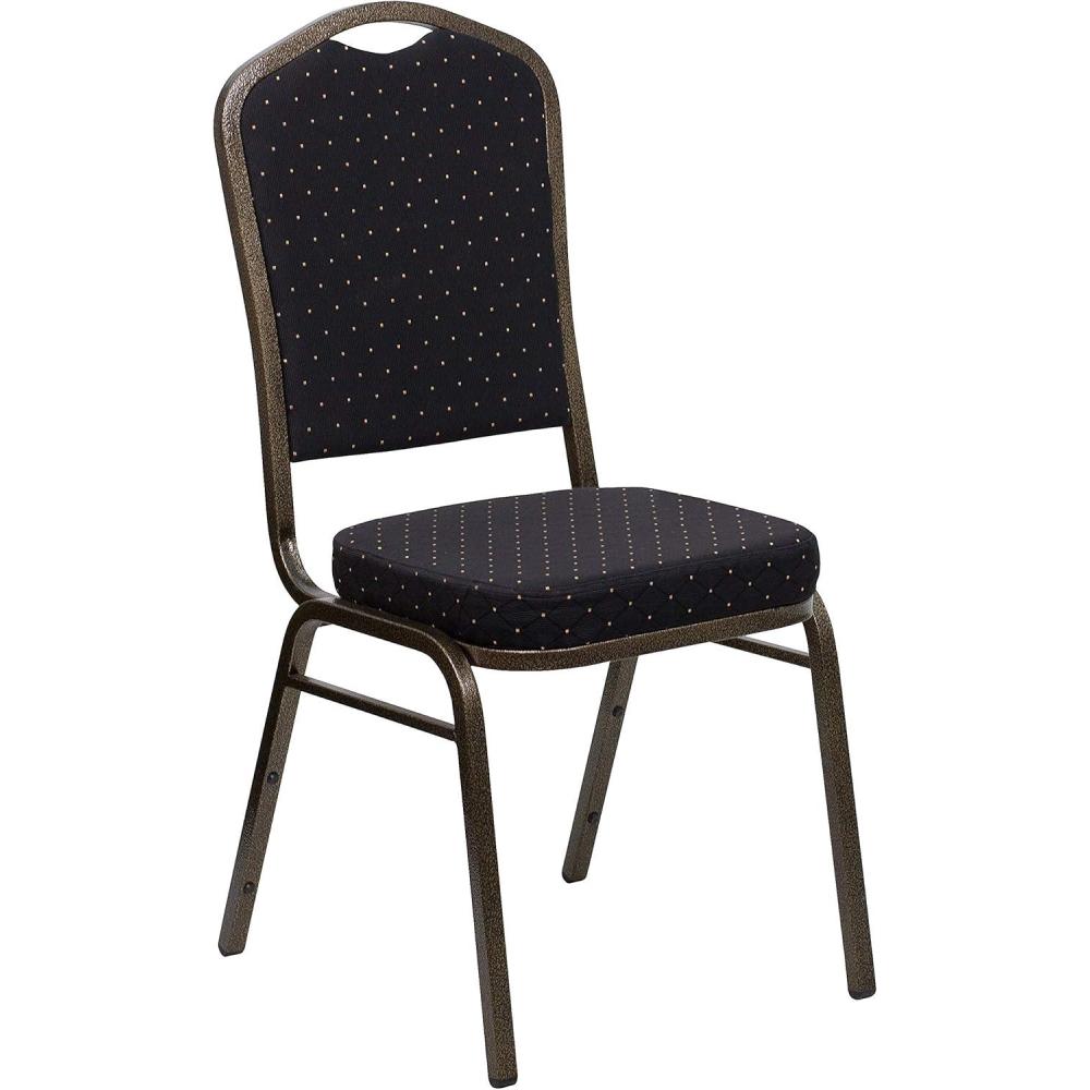 imageFlash Furniture 4 Pack HERCULES Series Crown Back Stacking Banquet Chair in Black Fabric  Silver FrameBlack Patterned FabricGold Vein Frame