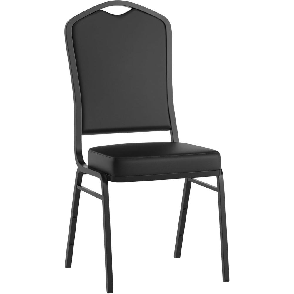 imageFlash Furniture 4 Pack HERCULES Series Crown Back Stacking Banquet Chair in Black Fabric Silver FrameBlack VinylBlack Frame