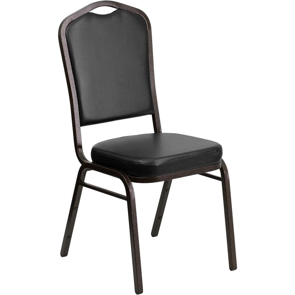 imageFlash Furniture 4 Pack HERCULES Series Crown Back Stacking Banquet Chair in Black Fabric Silver FrameBlack VinylGold Vein Frame