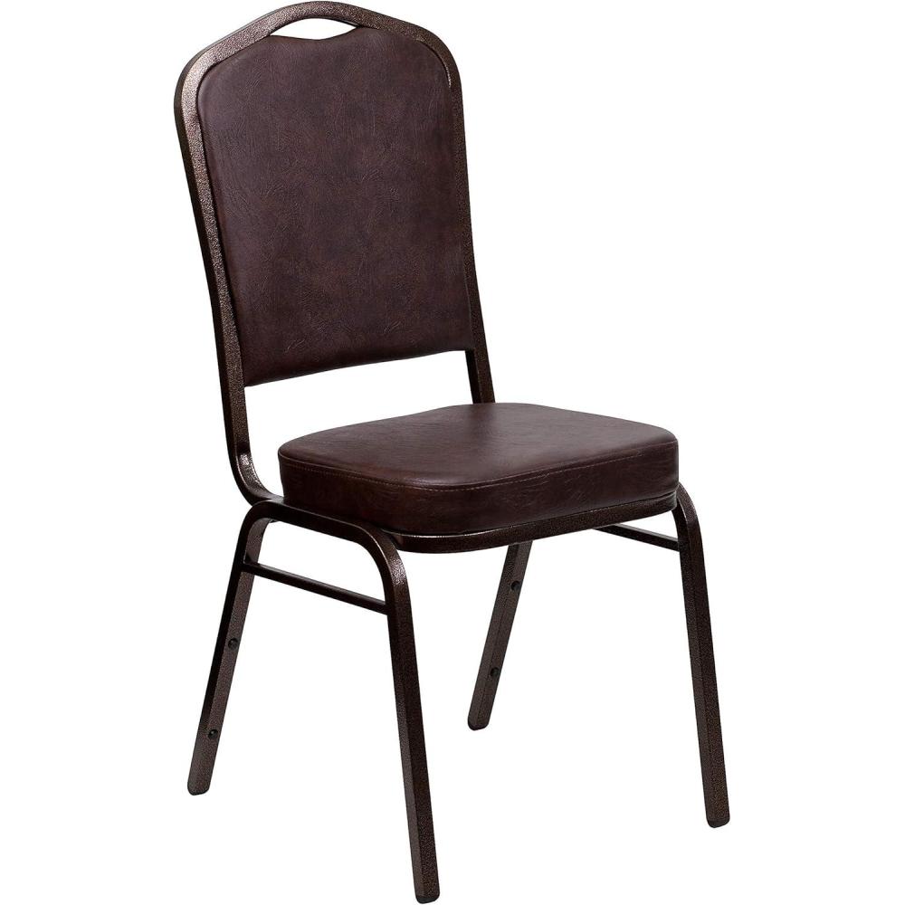 imageFlash Furniture 4 Pack HERCULES Series Crown Back Stacking Banquet Chair in Black Fabric Silver FrameBrown VinylCopper Vein Frame