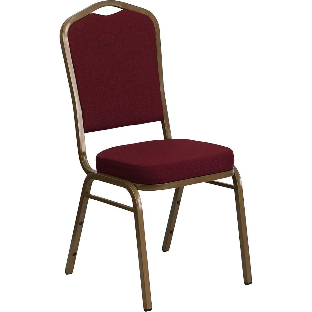 imageFlash Furniture 4 Pack HERCULES Series Crown Back Stacking Banquet Chair in Black Fabric Silver FrameBurgundy FabricGold Frame