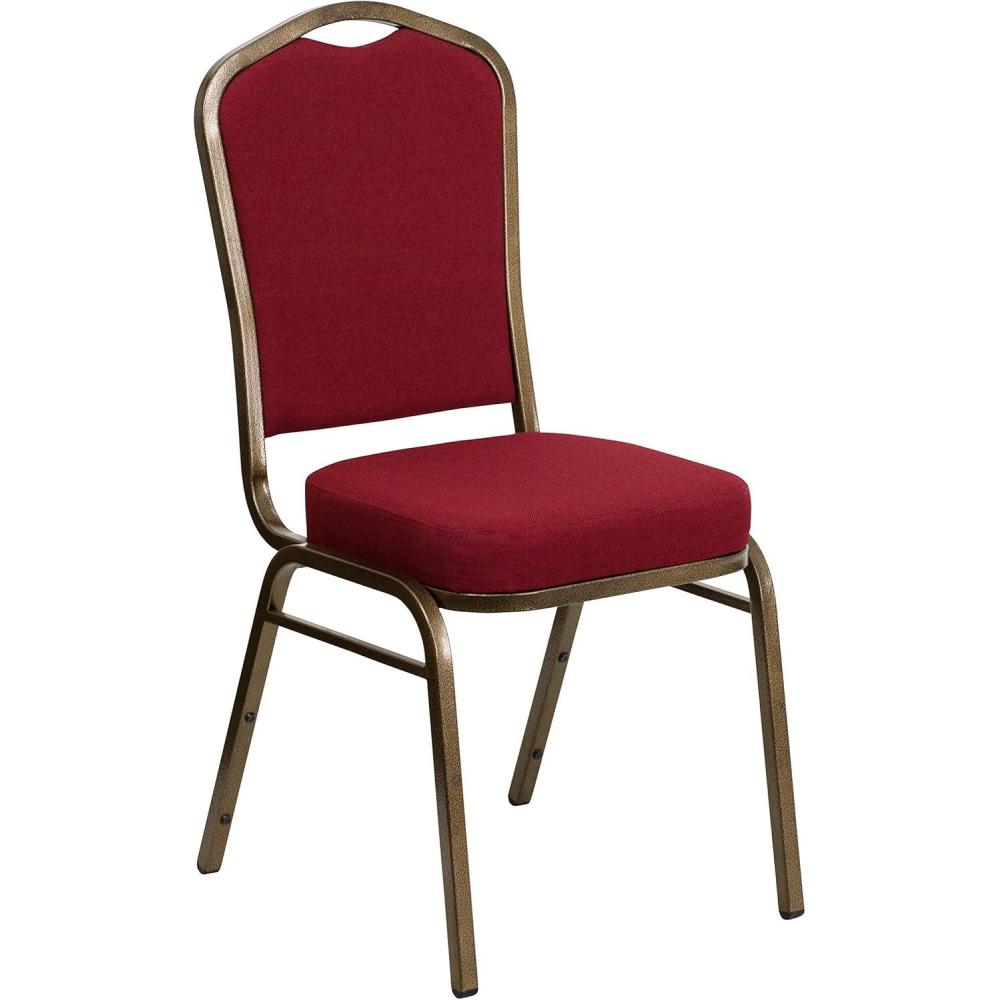 imageFlash Furniture 4 Pack HERCULES Series Crown Back Stacking Banquet Chair in Black Fabric Silver FrameBurgundy FabricGold Vein Frame