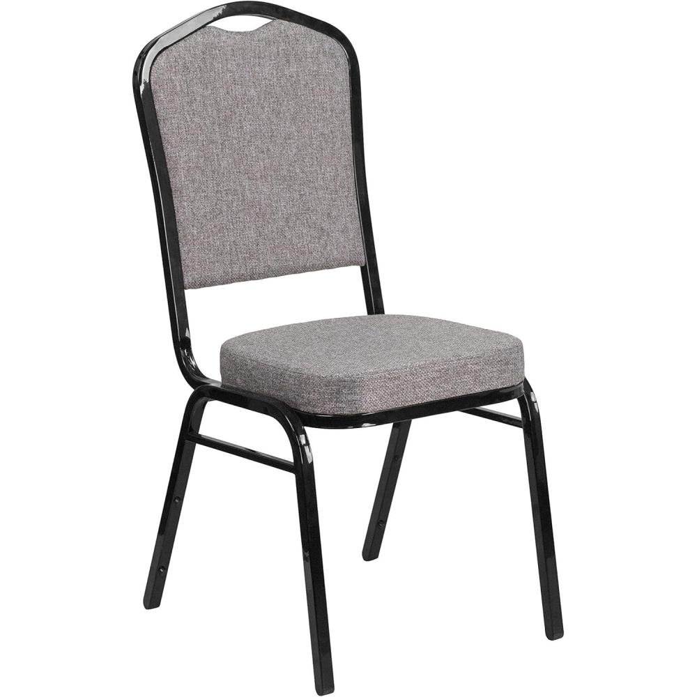 imageFlash Furniture 4 Pack HERCULES Series Crown Back Stacking Banquet Chair in Black Fabric Silver FrameGray FabricBlack Frame