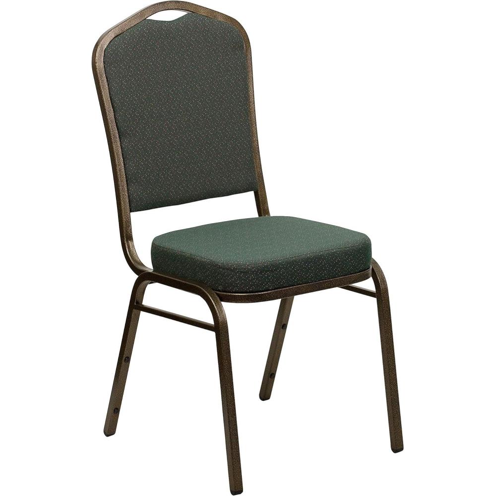 imageFlash Furniture 4 Pack HERCULES Series Crown Back Stacking Banquet Chair in Black Fabric Silver FrameGreen Patterned FabricGold Vein Frame