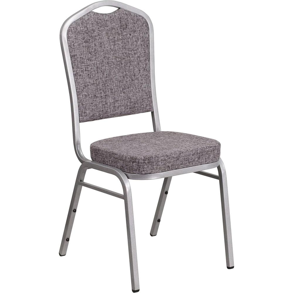 imageFlash Furniture 4 Pack HERCULES Series Crown Back Stacking Banquet Chair in Black Fabric Silver FrameHerringbone FabricSilver Frame
