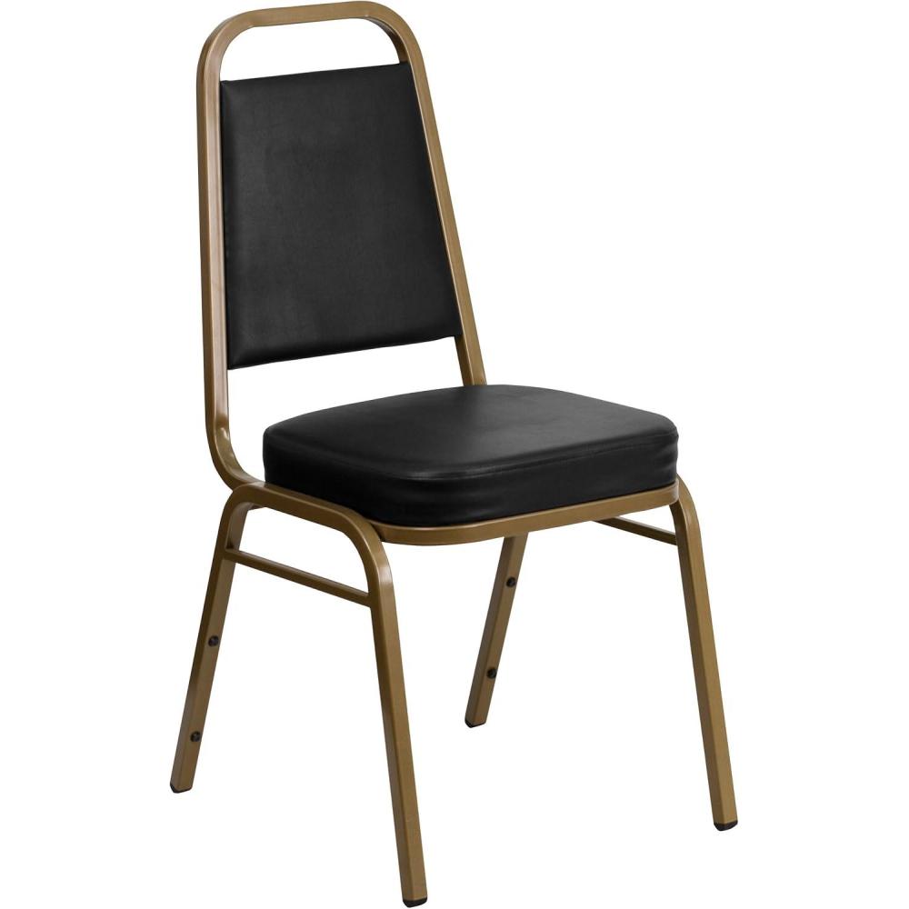 imageFlash Furniture 4 Pack HERCULES Series Trapezoidal Back Stacking Banquet Chair in Burgundy Patterned Fabric  Gold FrameBlack VinylGold Frame
