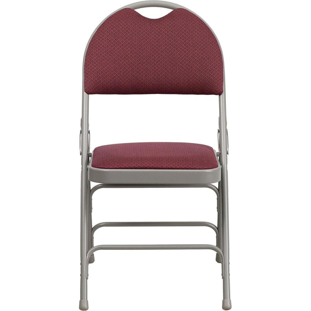 imageFlash Furniture 4 Pack HERCULES Series UltraPremium Triple Braced Burgundy Fabric Metal Folding Chair with EasyCarry HandleBurgundy FabricGray Frame