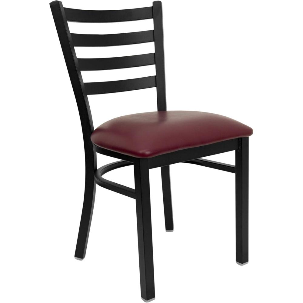imageFlash Furniture 4 Pk HERCULES Series Black Ladder Back Metal Restaurant Chair Burgundy Vinyl SeatRed